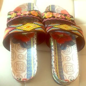 Johnny Was slides. embroidered.Never worn